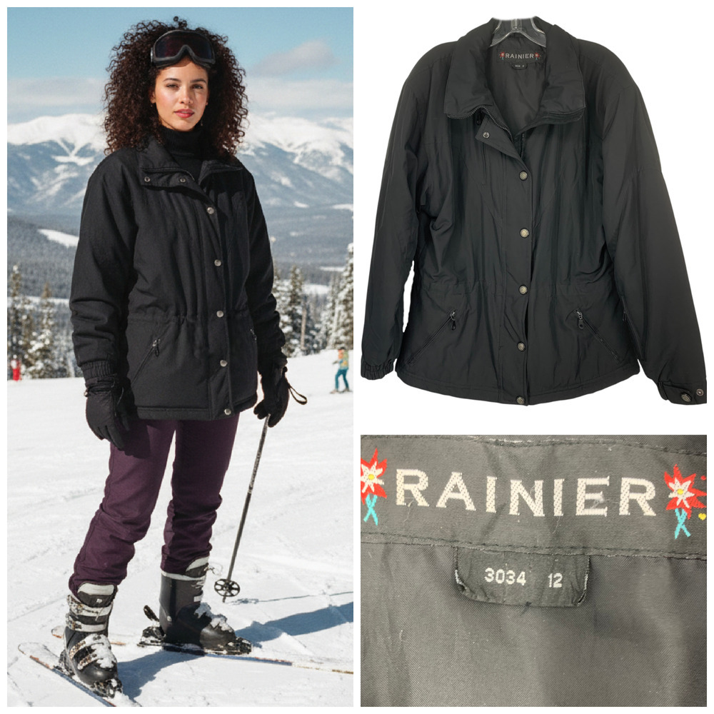 Vintage 1990's Ranier Women's Sz 12 Black Ski Jacket Insulated Coat Anorak Lined